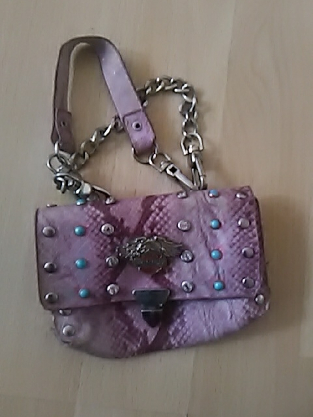 HARLEY DAVIDSON Vintage Pink Studded Chain-Handle Coin Or Side Pouch For Purse